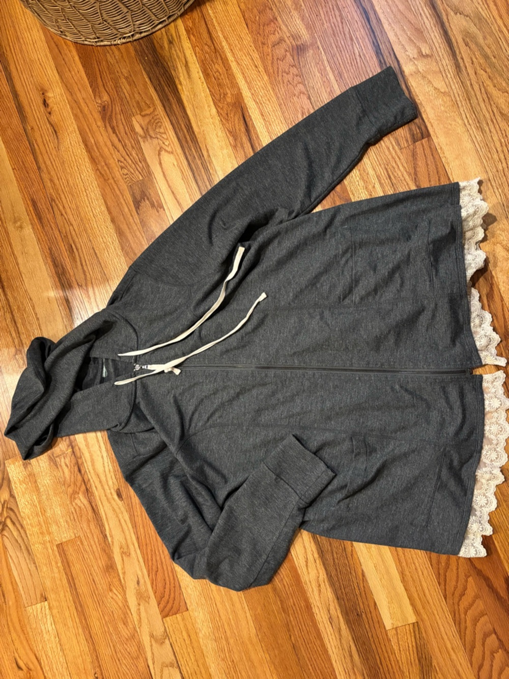 Charcoal Gray Zip Hoodie with Lace Trim sz 18